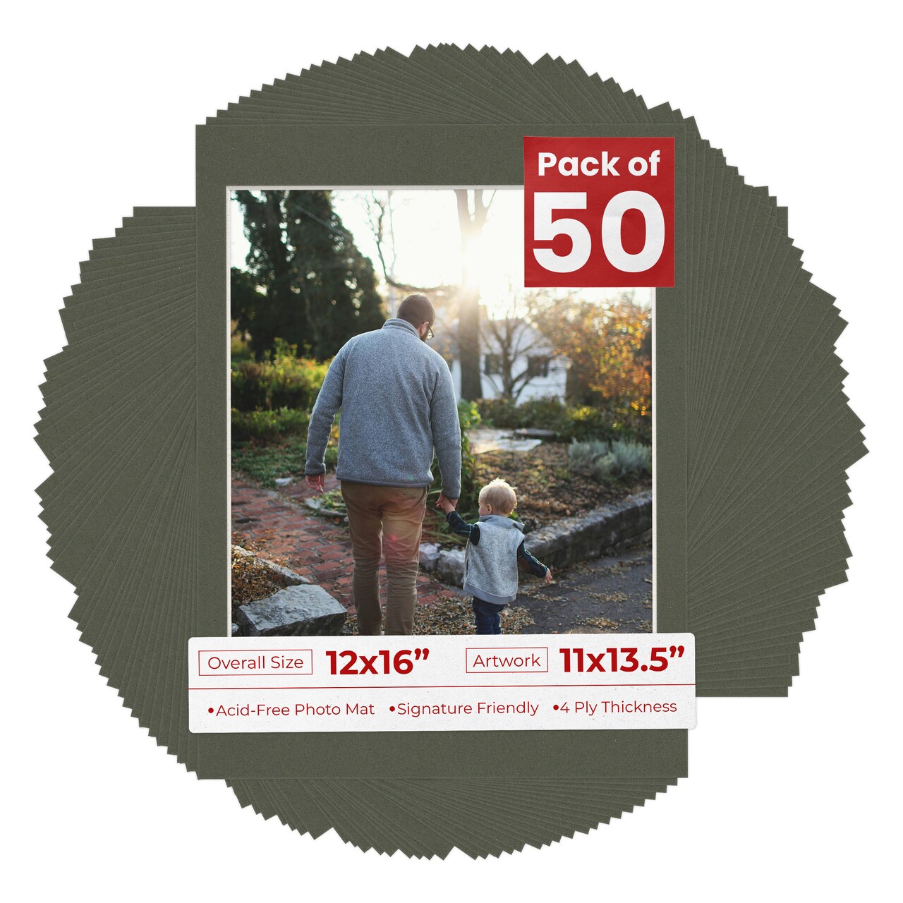 Dark Olive Green Mat Board for 12x16 Frames - Fits 11x13.5 Photos